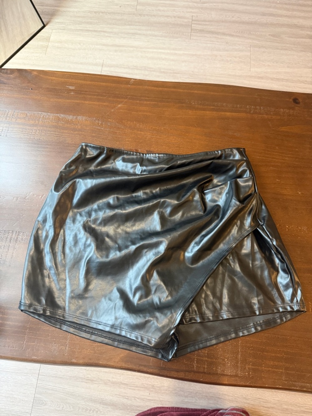 Faux Leather Black Wrap Mini Skort